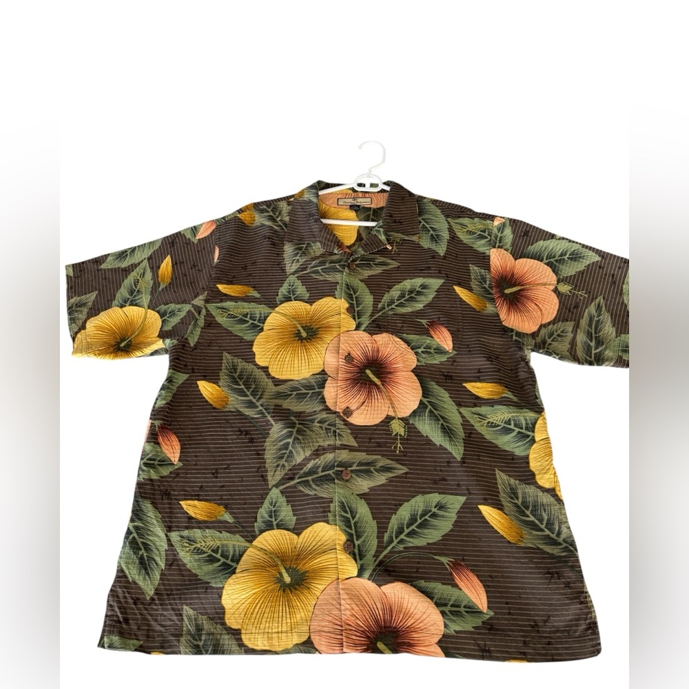 Tommy Bahama Mens L Relax Vtg Silk Hawaiian Camp Button‎ Shirt Floral Textured